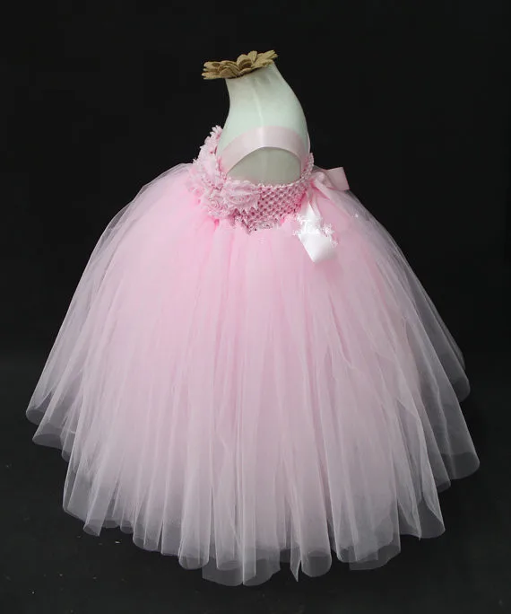 Girls White Long Tutu Dress Kids Tulle Ball Gown Lace Strap With Shabby Flowers Children Wedding Party Costume | Детская одежда и
