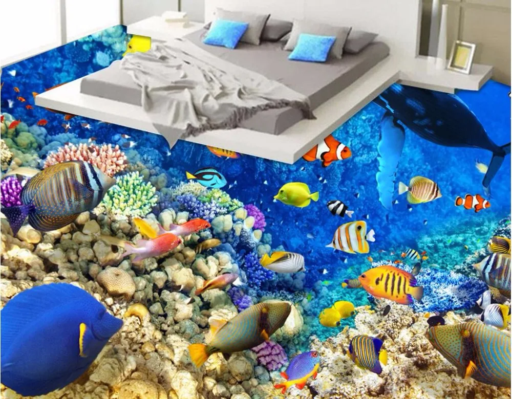 

3 d pvc flooring custom photo Self-Adhesive Sea World Fish Coral decoration bedroom painting 3d wall mural wallpaper