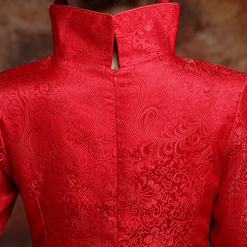 

Bride Cheongsam Vintage Chinese Style Wedding Dress Retro Toast Clothing Lady Embroidery Phoenix Gown Marriage Qipao red Clothes