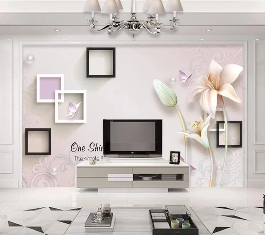 Decorative wallpaper 3D embossed jewelry lily modern minimalist TV background wall | Обустройство дома