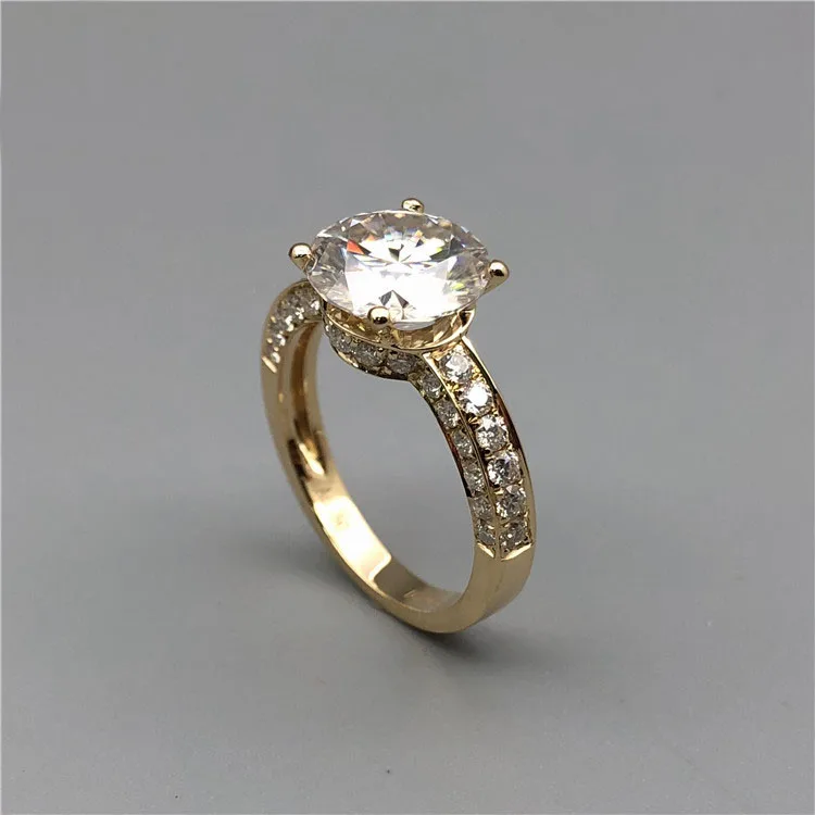 Новинка 3 карат 18K желтое золото Moissanite бриллиантовое кольцо Роскошная корона для