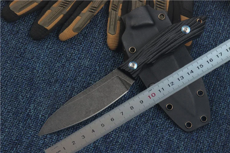 Прямой нож Freewolf D2 60HRC с черным камнем потертое лезвие Черный G10 Ручка ножи