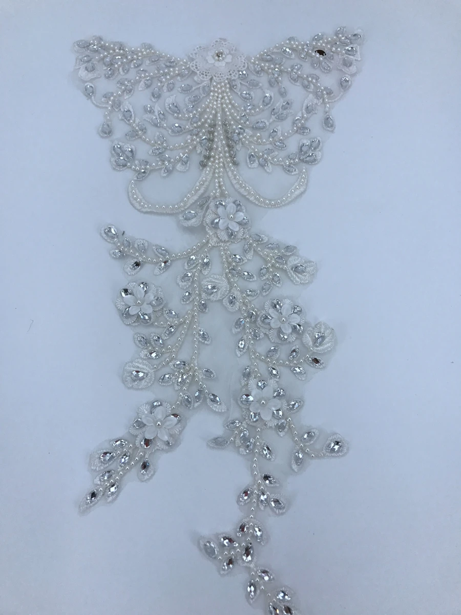 Цвет слоновой кости с серебряными бусинами блестящие стразы патчи 48*26 см для