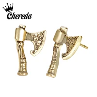 chereda axe of perun statement earrings unisex bronze stud earring viking slavic women men studs ear jewelry