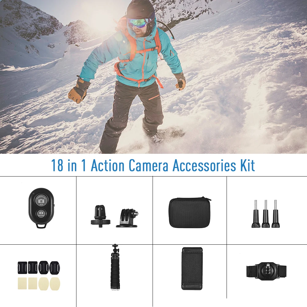 Комплект аксессуаров для спортивной экшн камеры Andoer 18 в 1 Brave 4/V50/CAMPARK/GOPRO 7/Hero 6/5 Xiaoyi