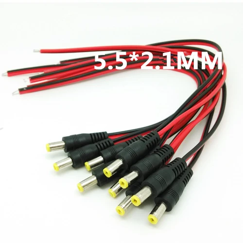 10 шт. 5 5*2 1 мм Штекерный разъем питания постоянного тока CCTV PSU Pigtail CABLE Jack 12 В|male power