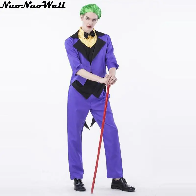 

Joker Cosplay Bat the Dark Knight Costume Male Clown Cosplay Purple Swallowtail Cosplay Halloween Carnival Party Costume