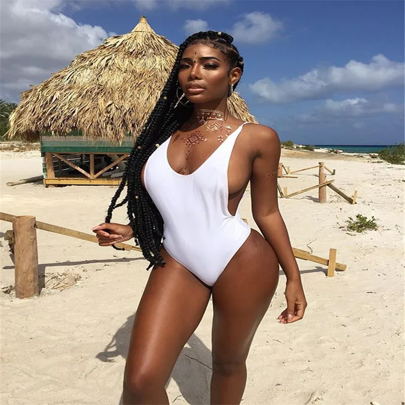 Женский однотонный цельный костюм купальный монокини пуш ап комплект бикини