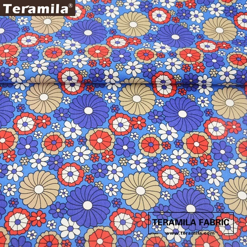 Teramila хлопок поплин Ткань цветочный Рисунок Дизайн синий Лоскутная детская