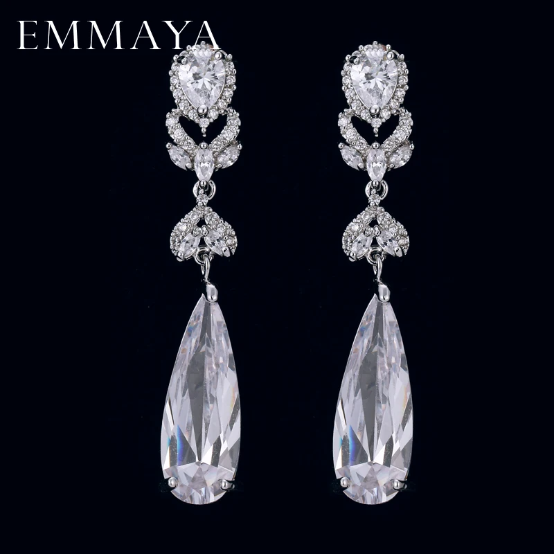 EMMAYA Bling CZ циркония камень длинные серьги Висячие женские кубический циркон Кристалл Серебряный цвет ювелирные изделия