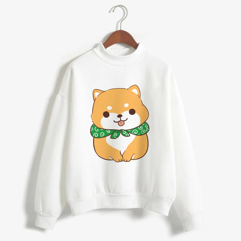 Женская толстовка с круглым вырезом Shiba Inu белая свободная принтом в стиле