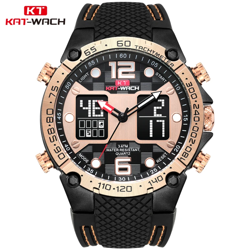 KAT-WACH новые модные спортивные часы Для мужчин Dual Time Дисплей световой рук и