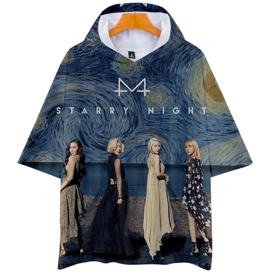 Женская футболка с капюшоном MAMAMOO Мягкая Повседневная коротким рукавом в стиле