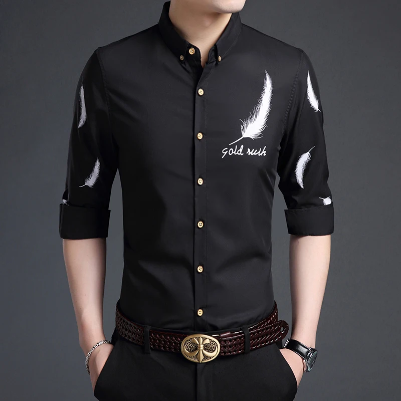 Хит продаж Новинка осени 2017 мужские рубашки с цветочным принтом длинным рукавом