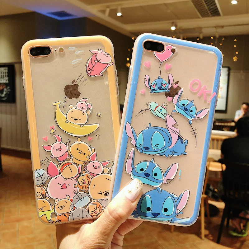 iboann emboss clear hard cartoon minnie Stitch pooh winnie Chip cases for iphone XS max XR 6 6s plus 7 8 X phone case |