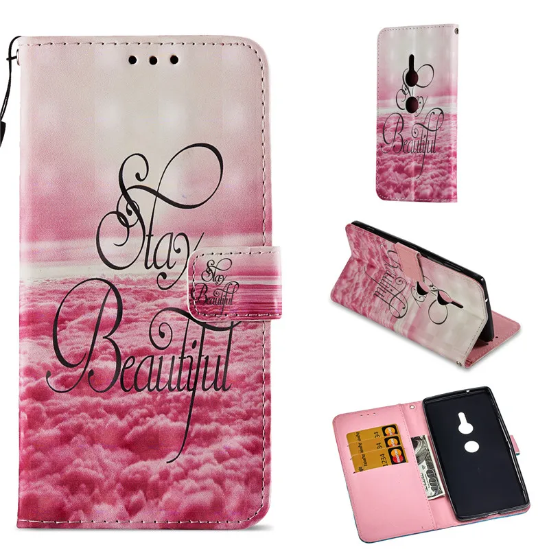 Роскошный 3D окрашенный чехол для телефона из искусственной кожи SONY XZ2 Cool Skull Pink