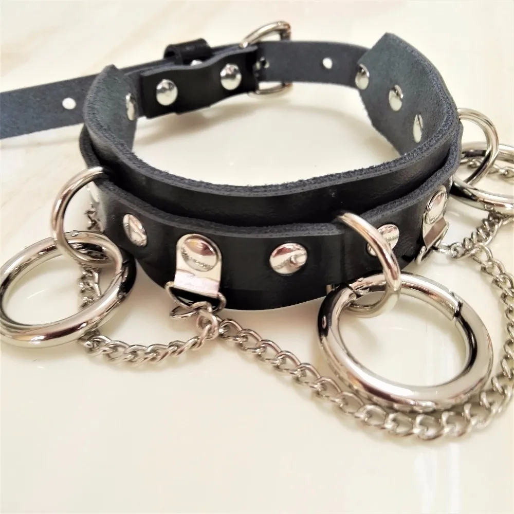 Женский кожаный ошейник в стиле Харадзюку двухслойный чокер ручной работы
