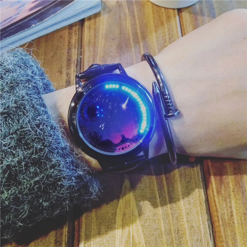 Креативные Часы с кожаной подсветкой и звездой женские часы для пары мужские