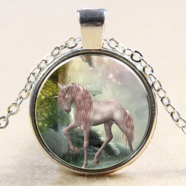 1 шт./лот винтажное ожерелье с логотипом единорога ручной работы серебряная