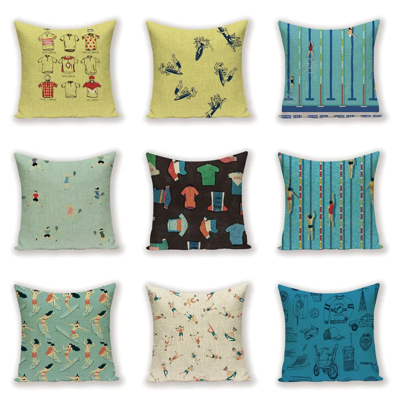 Разноцветный чехол для подушки с рисунком из мультфильма спортивные желтые