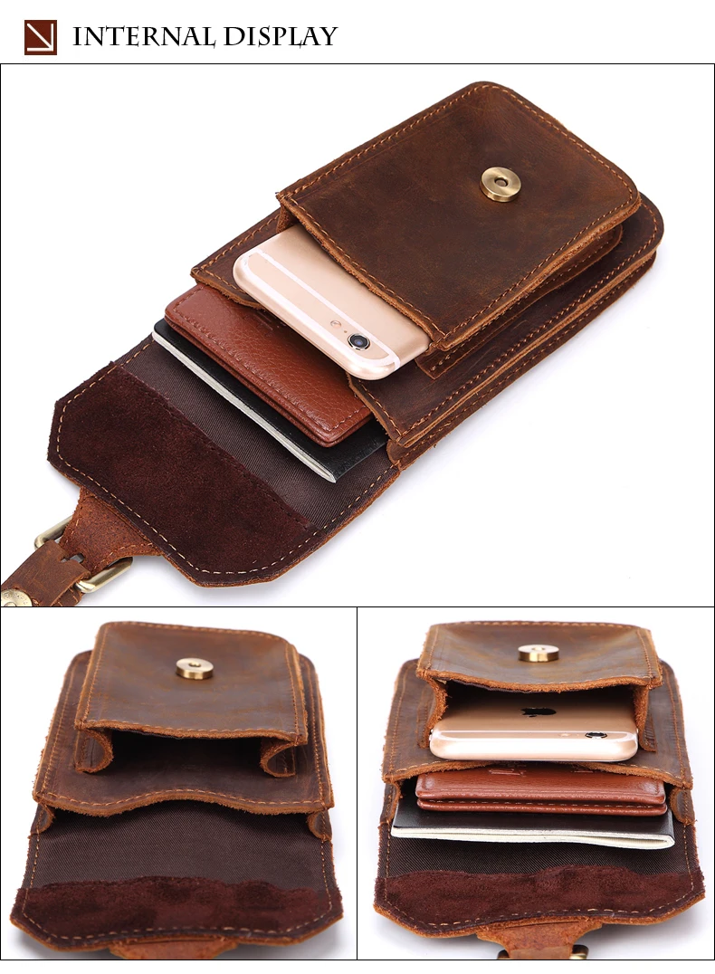 MISFITS Crazy Horse Genuine Leather Waist Packs Men Casual Small Fanny Pack Belt Loops Hip Bum Bag Waist Bag Phone Pouch Purses