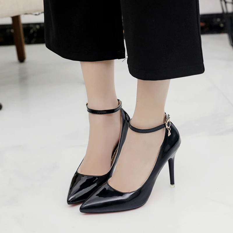 

NEW woman High heels shoes Ladies Sexy Pointed Toe women pumps Buckle nude heels wedding shoes
