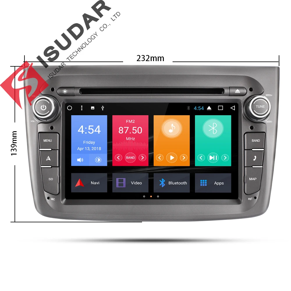 Isudar автомобильный мультимедийный плеер 1 din для автомобиля DVD android 7.1.1 7 дюймов Alfa