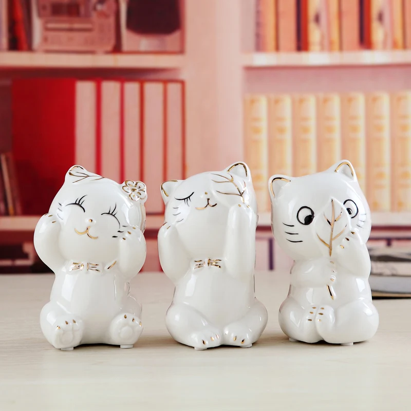 Милый 3 шт. керамический кот Манеки neko домашний декор ремесла украшение для