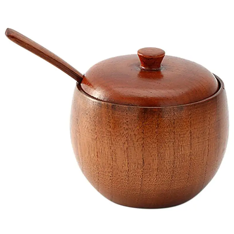 1 Set Concise Janpanese Style Solid Wood Durable Wooden Seasoning Pot Spice Jar with Spoon and Lid for Kitchen Home | Дом и сад