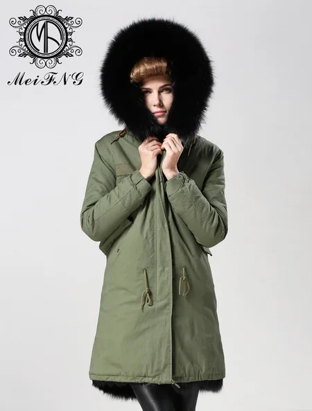 Зимняя Модная парка с искусственным мехом черного цвета зеленая/темно