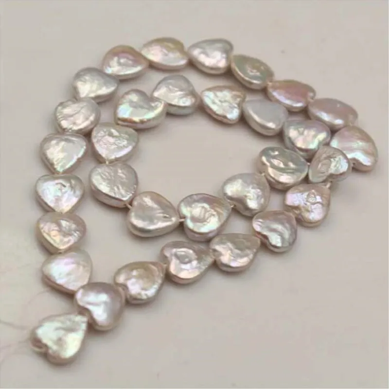 Promotion 12MM 10Pcs Flat Heart Baroque AA Natural Freshwater Pearl Strand Bead Earring Charms Jewelry Loose Beads