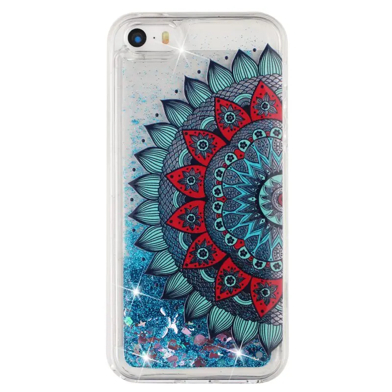 Case For iPhone 5 5s SE Protective Shell Glitter Shine Quicksand Flowing Liquid Flower Pattern Shockproof Back Cover Soft TPU |