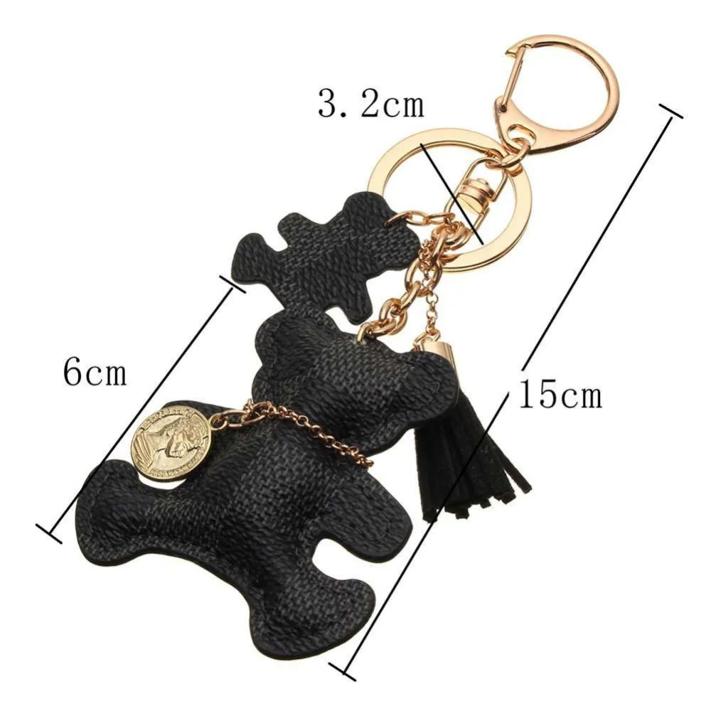 Key Chain Accessories Tassel Ring PU Leather Bear Pattern Car Keychain Jewelry Bag Charm New arrival |
