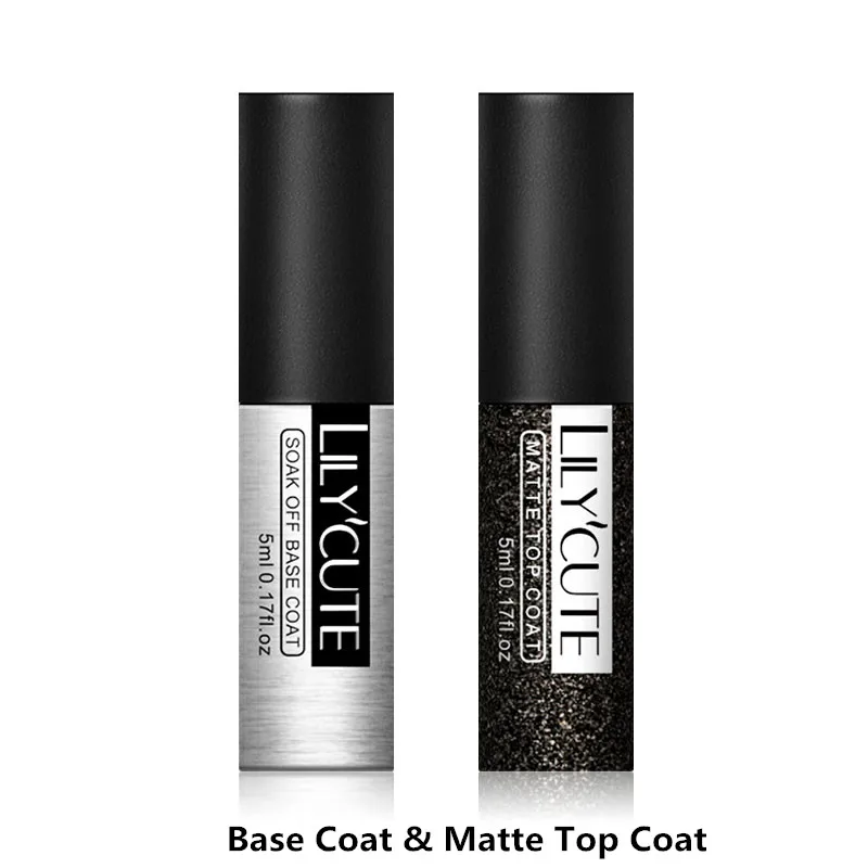 Base Matte Top Coat LILYCUTE 2 шт./компл. 5 мл чистый цвет ногтей УФ-Гель-лак белый черный красный розовый цвет замочить от ногтей УФ-стойкий гель для ногтей лак - Цвет: Base Matte Top Coat