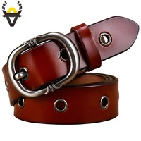 fashion metal hollow genuine leather belts for women quality pin buckle belt woman cow skin waist strap for jeans width 2 8 cm
