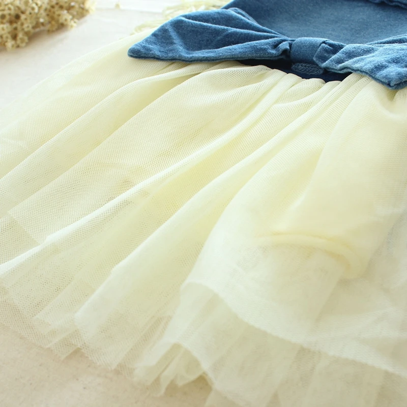 Осень весна Джинсы для маленьких девочек Комбинированное кружевное платье пачка