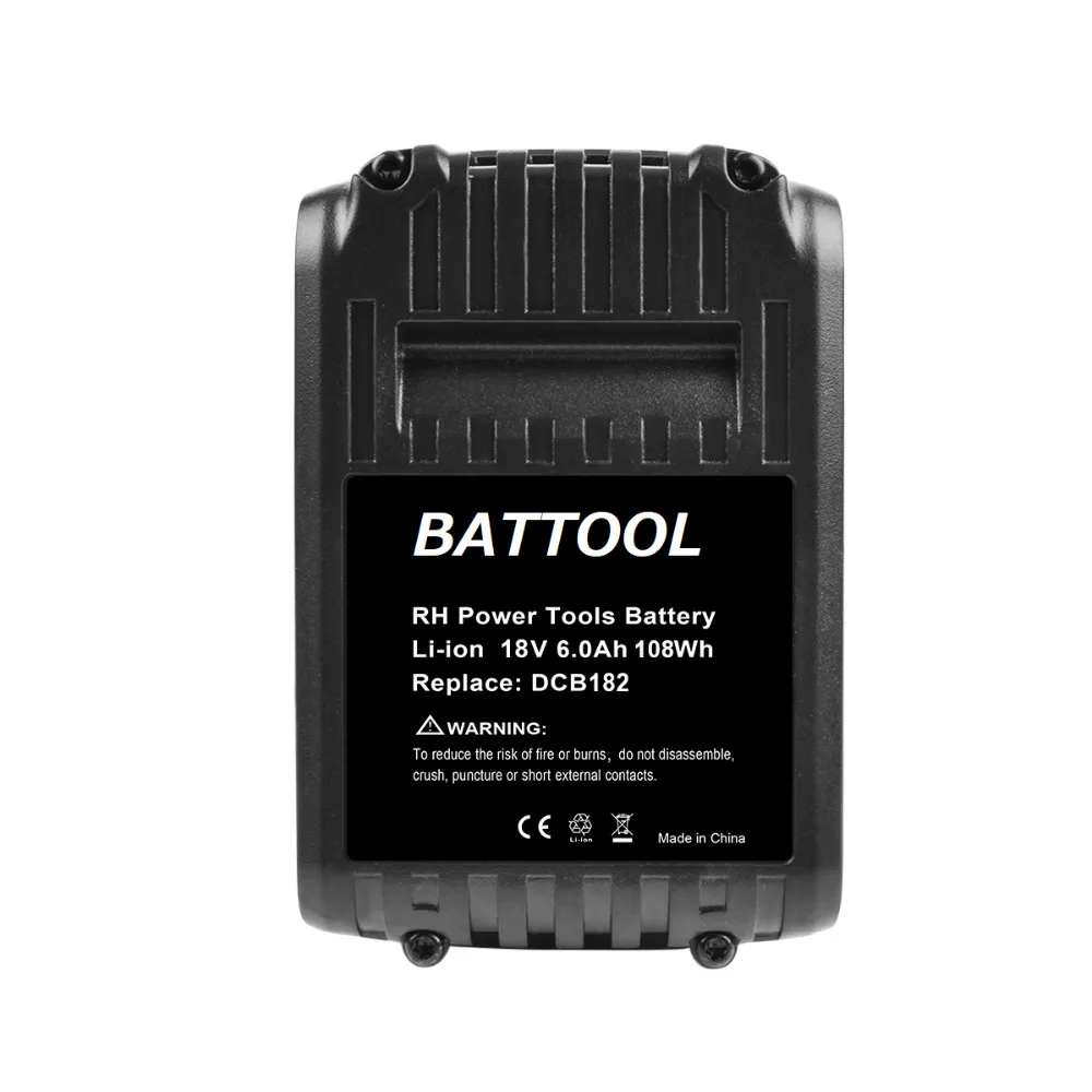 BATTOOL 6000mAh 18V 2pack for Dewalt Power Tool Battery for  DCB182 DCB 200 DCB180 DCB181 DCB201-2 DCB200 DCB200-2 DCB204-2