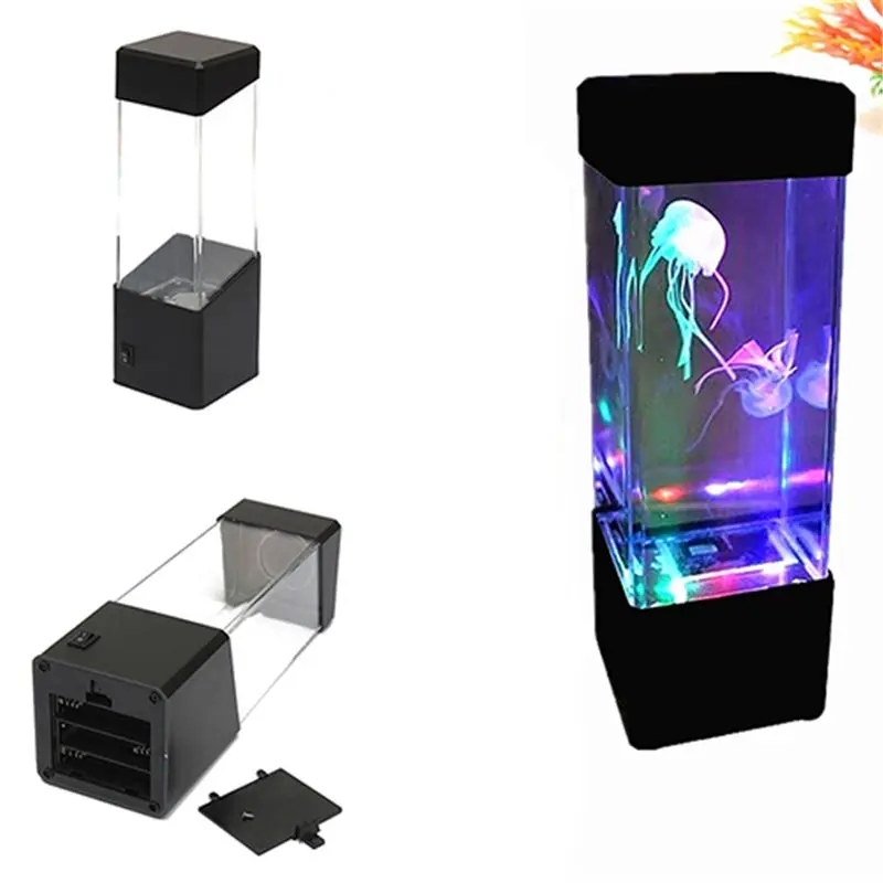 

New Mini Aquarium Night Light Bedside Table Motion Jellyfish Lamp LED AquariumTank Colorful Decorative Lights For Kids Gift