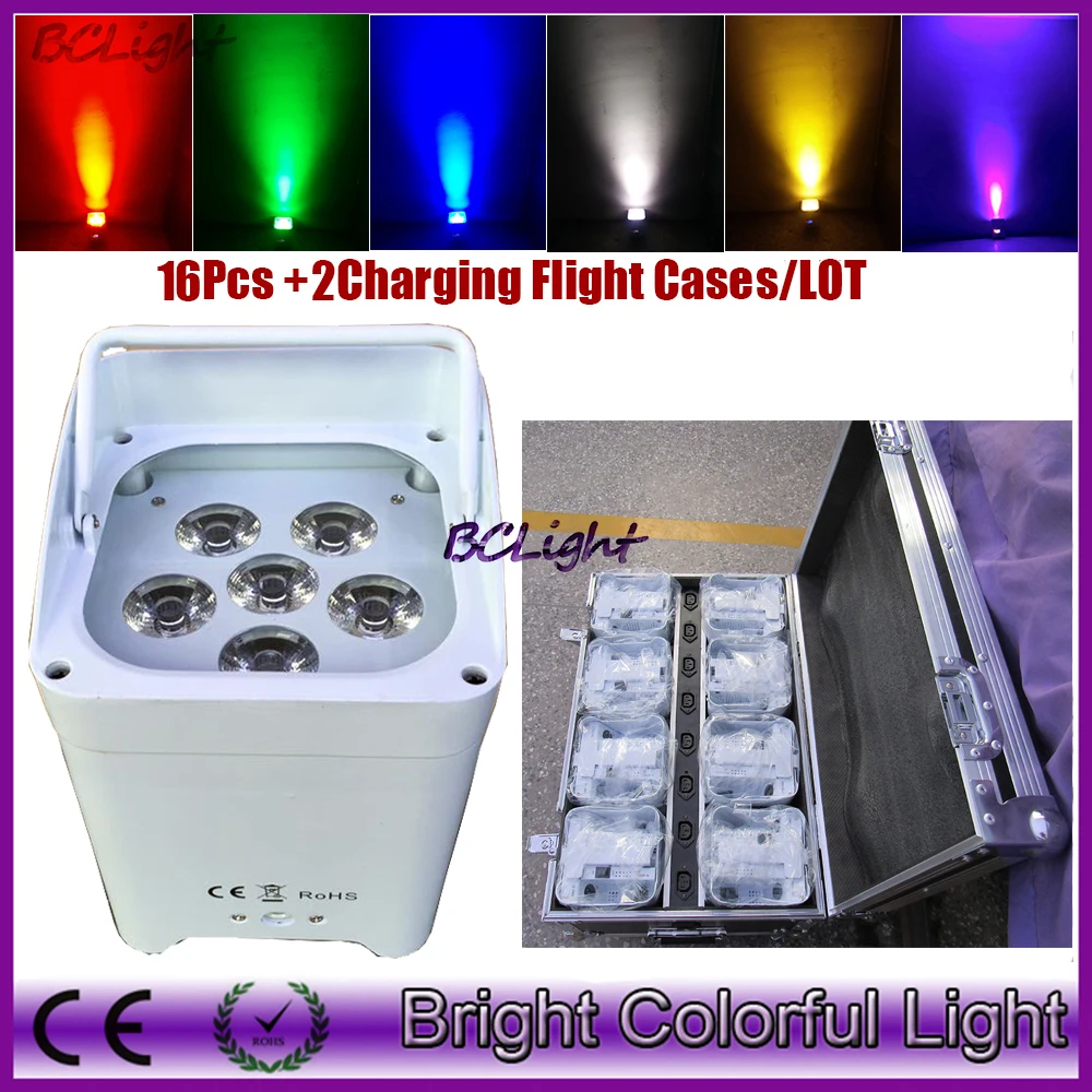 (16 шт. + 2 футляра для полетов) RGBWA UV 6IN1 Батарея Беспроводная Led Par Light DMX 6/10CH American Dj