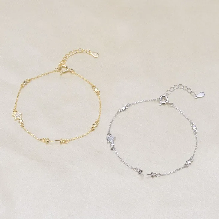 

Star Shape 925 Sterling Silver Pearl Bracelet Mountings Bangle Findings Jewelry Parts Fittings Accessories, 3pcs/lot