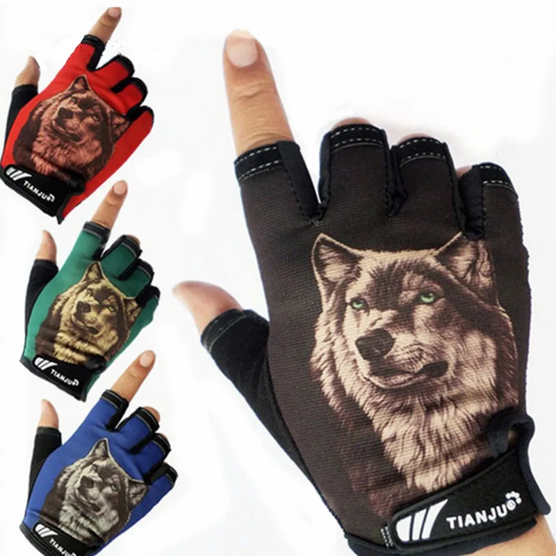LongKeeper 2019 Hot Sports Gloves Men Half finger Cycling Glvoes Wolf Pattern Fingerless Slip-resistant luvas de inverno G75 | Аксессуары