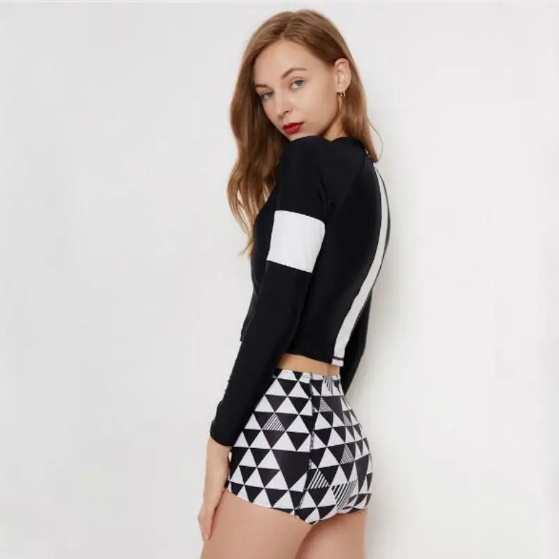Женский купальник из двух частей летний топ с длинным рукавом в клетку