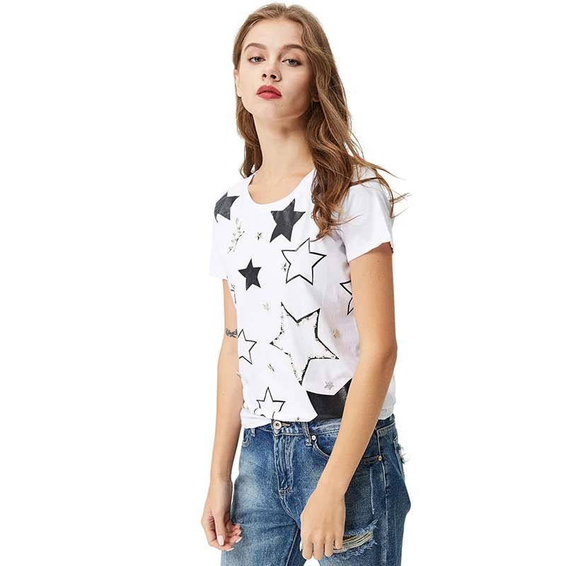 Женская футболка с О образным вырезом GLO STORY летняя повседневная принтом звезд и