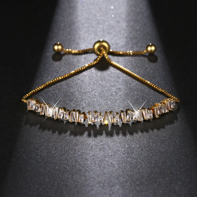 

New Arrival Hot Sales Irregularity AAA+ Cubic Zirconia Gold Color Chain Link Bracelets&Bangles For Women Party Show Gifts B-071