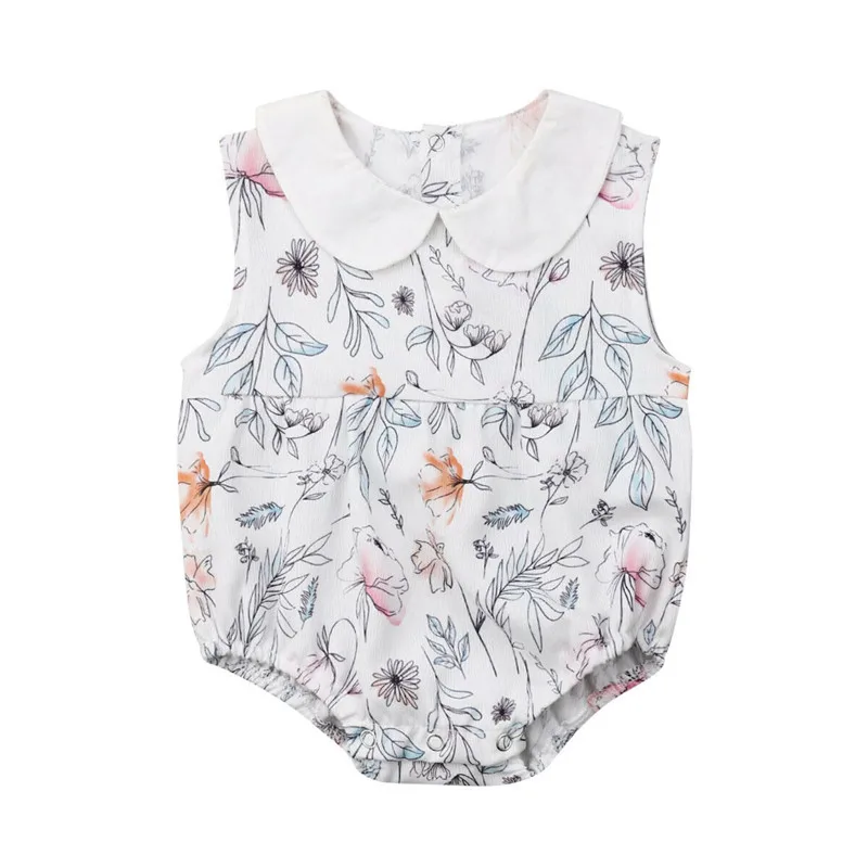 Милый комбинезон с цветочным принтом для маленьких девочек малышей 0-18 месяцев