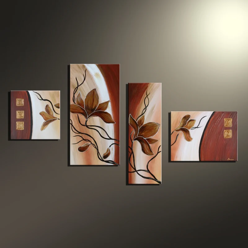 4 панели Ручная роспись современный абстрактный цветок холст Настенный декор