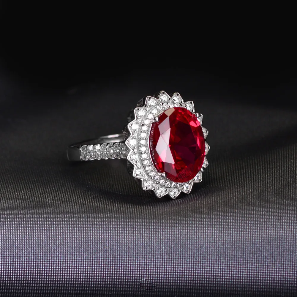 Ruby OneRain Винтаж Серебро 925 пробы Овальный Рубин сапфировый драгоценный камень свадебные Обручение открытие кольцо в виде цветка, ювелирное изделие - Цвет камня: Ruby
