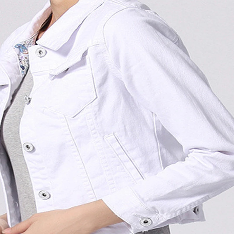 Женская джинсовая куртка однобортная белая ковбойская верхняя одежда весна 2019 |