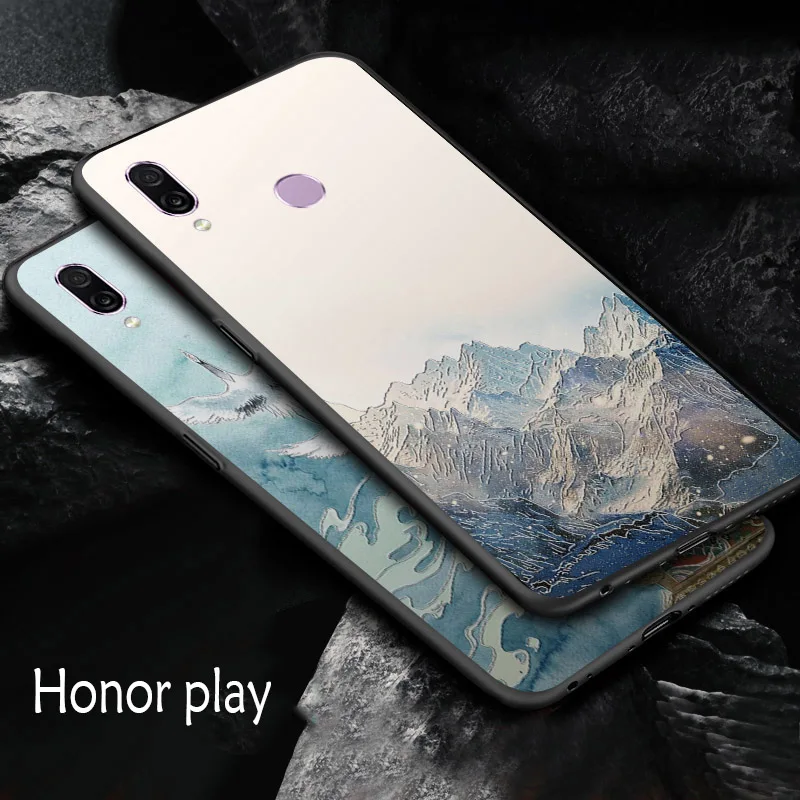 Рельефный Винтажный чехол для Huawei honor play Snow Mountain в китайском японском
