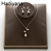 hadiyana 2018 new inlaid zircon pendant earrings set fashion rose sets for women party necklace clavicle chain party gift tz5056